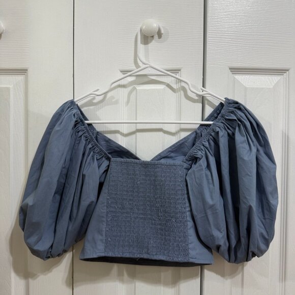 Abercrombie & Fitch Puff Sleeve Poplin O-Ring Top NWT - Picture 2 of 3